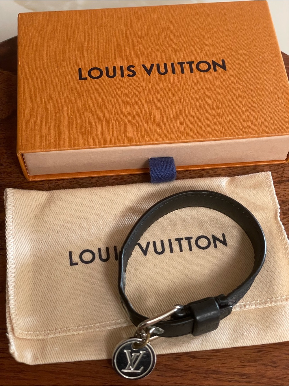 LOUIS VUITTON Damier Graphite In Step Leather Bracelet w/Box, Dusty, & COA